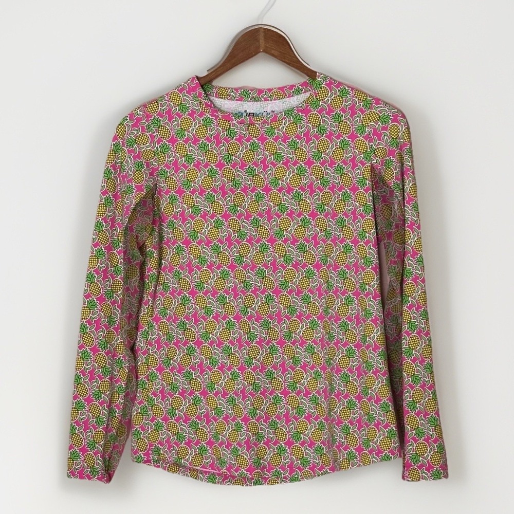 IBKUL‎ Small Shirt Pink Pineapple Long Sleeve Golf Tennis Performance Light Wick
